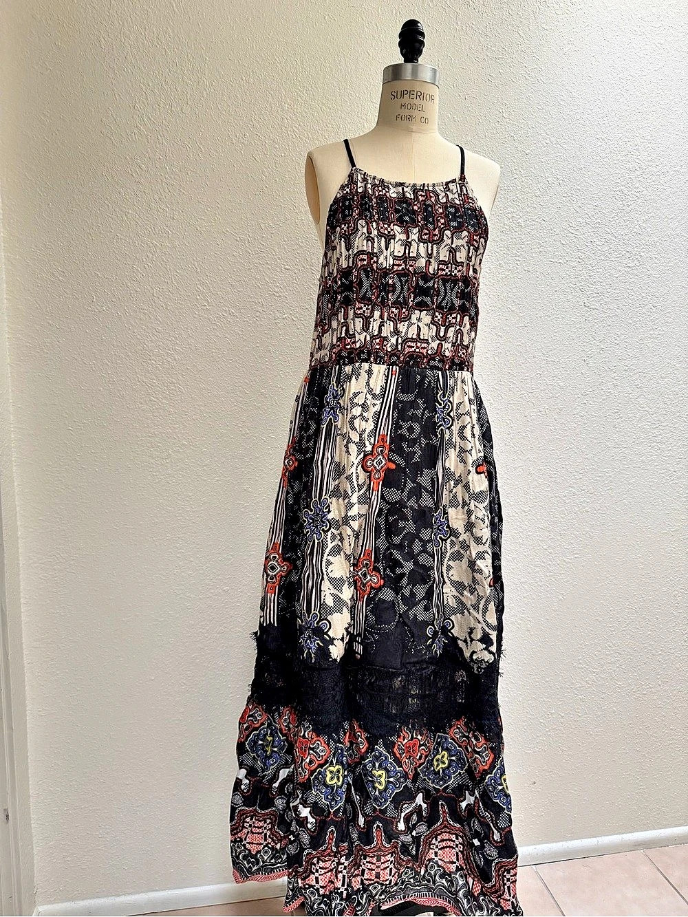 Anthropologie Nanette Lepore Geometric Maxi Dress in Black & Red Size 14 NWT
